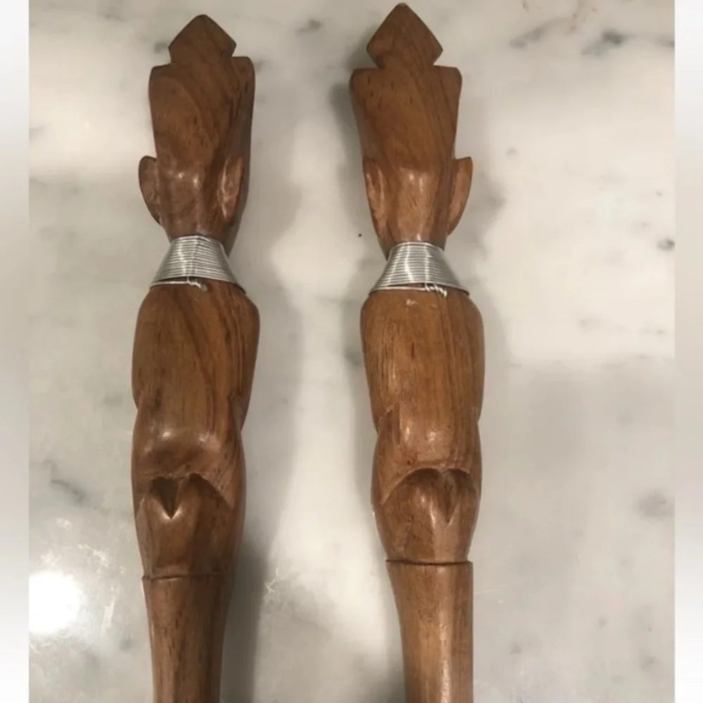 Hand carved African salad serving set‎